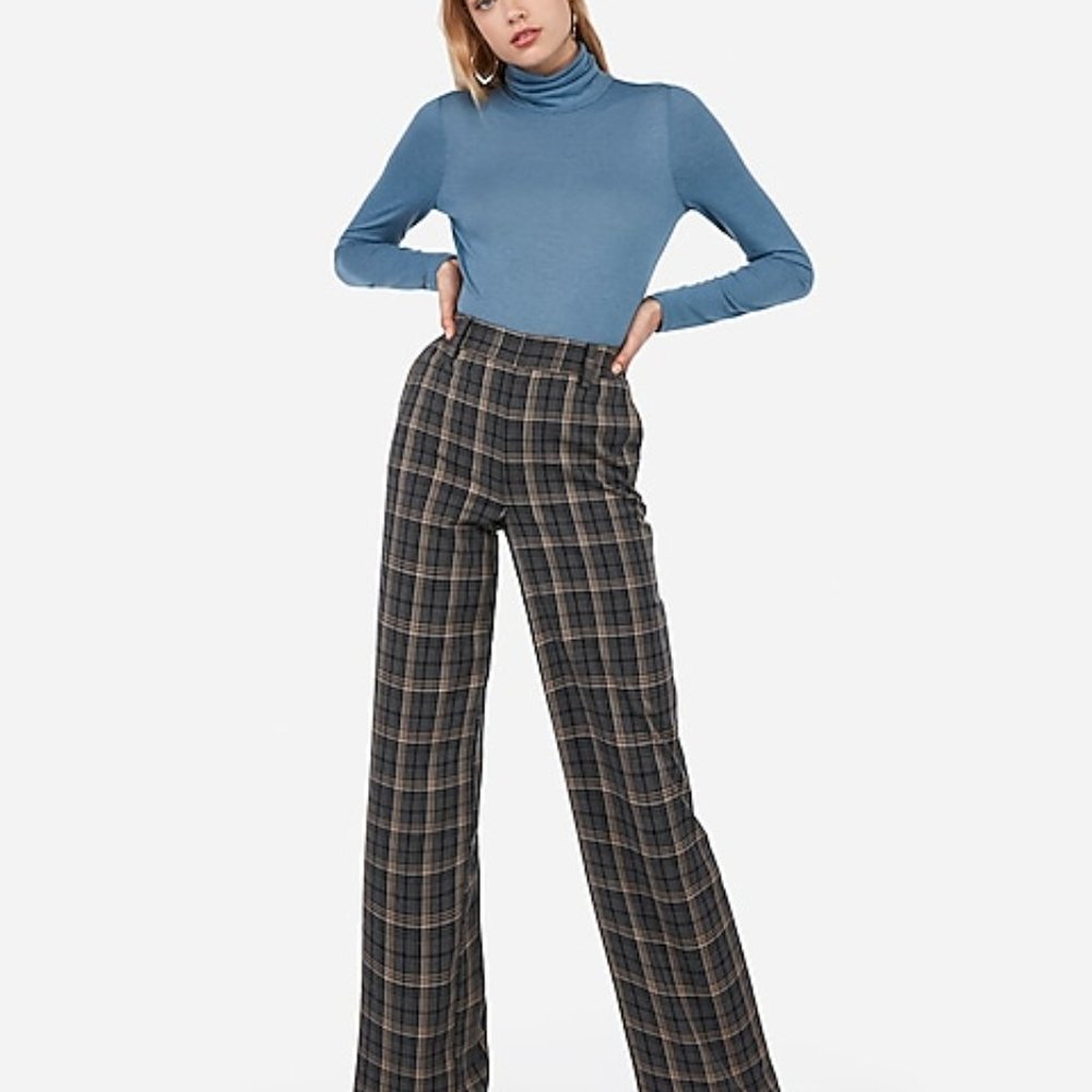 Plaid High-Rise Wide Leg Trousers